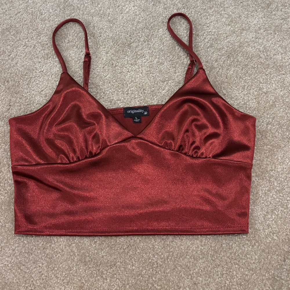 Originality Red Satin Crop Top, size Large